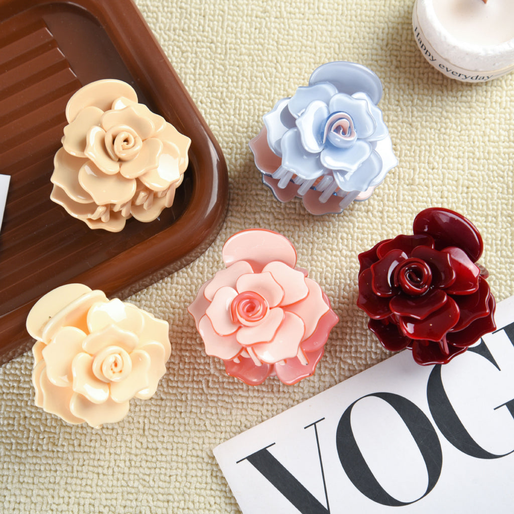 【MOQ 12 PCS】Acetate 3D Rose Hair Claw, Elegant Shark Clip