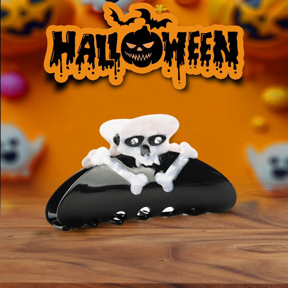 【MOQ 12 PCS】Halloween Skull Acetate Hair Claw