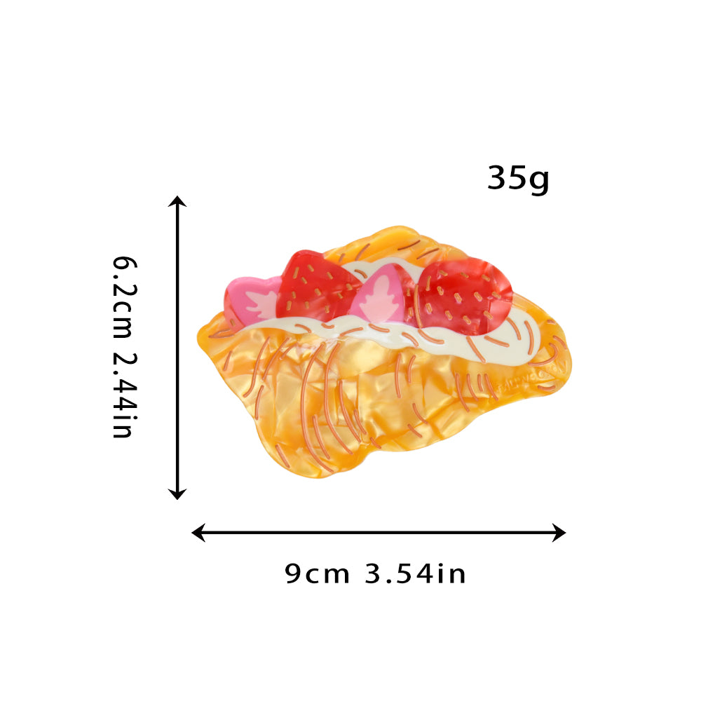 【MOQ 12 PCS】Creative Strawberry Croissant Acetate Shark Claw