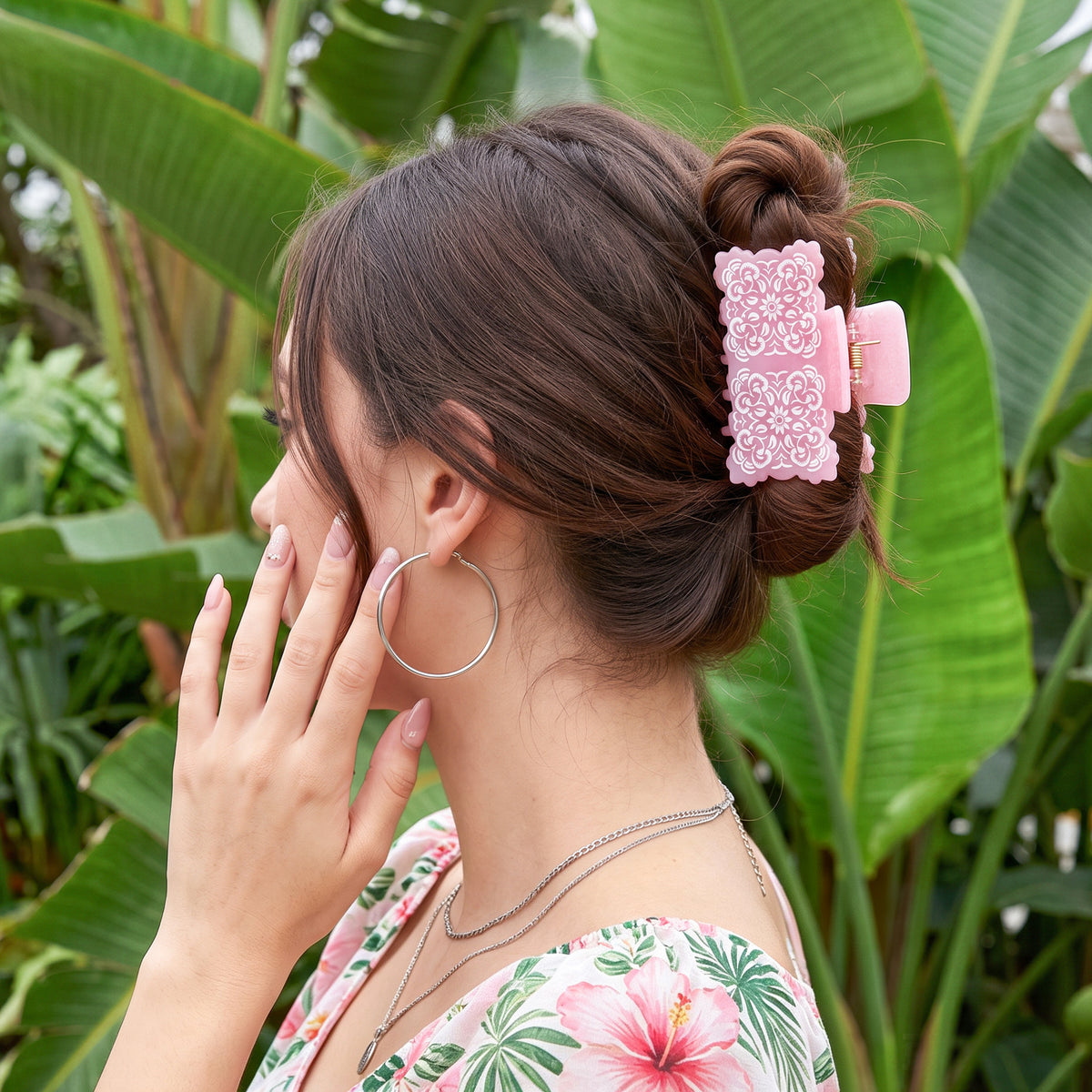 【MOQ 12 PCS】Hawaiian Floral Acetate Hair Claw
