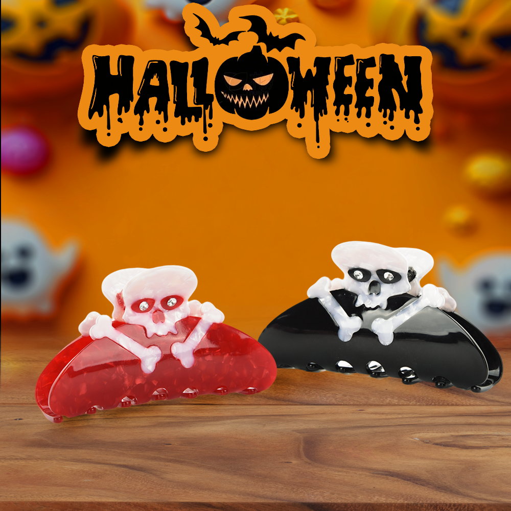 【MOQ 12 PCS】Halloween Skull Acetate Hair Claw