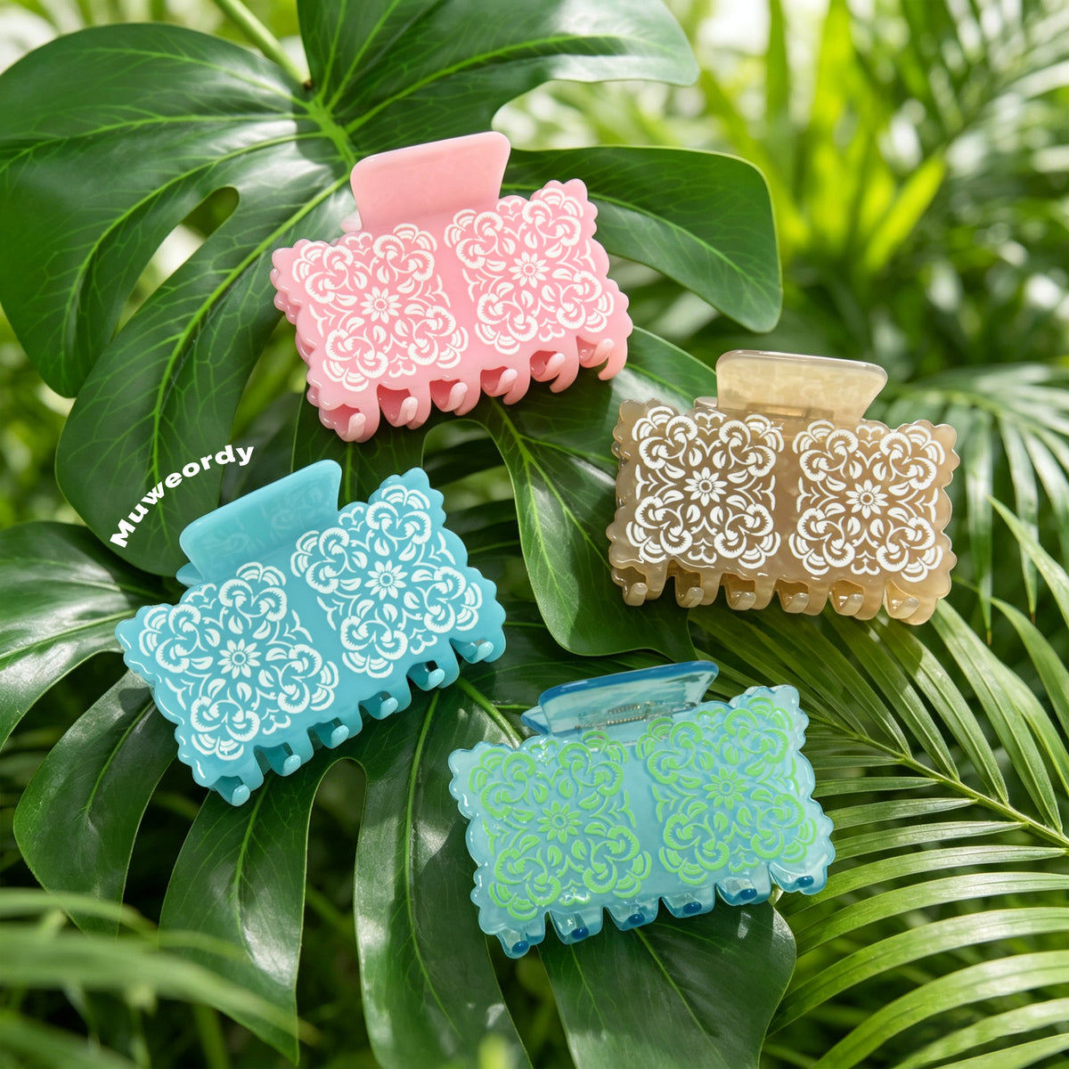 【MOQ 12 PCS】Hawaiian Floral Acetate Hair Claw