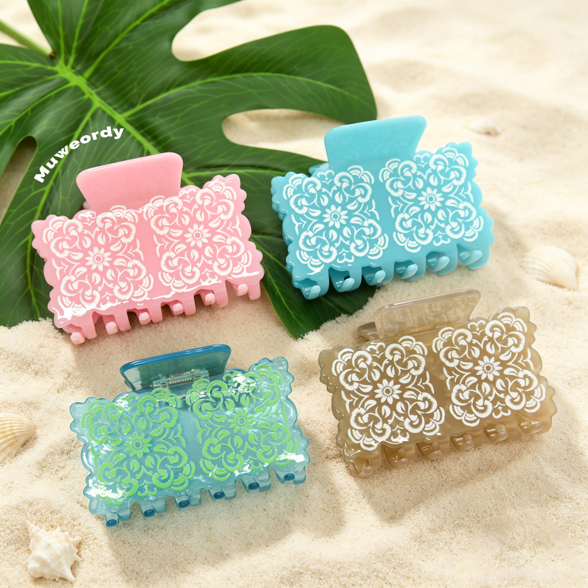 【MOQ 12 PCS】Hawaiian Floral Acetate Hair Claw