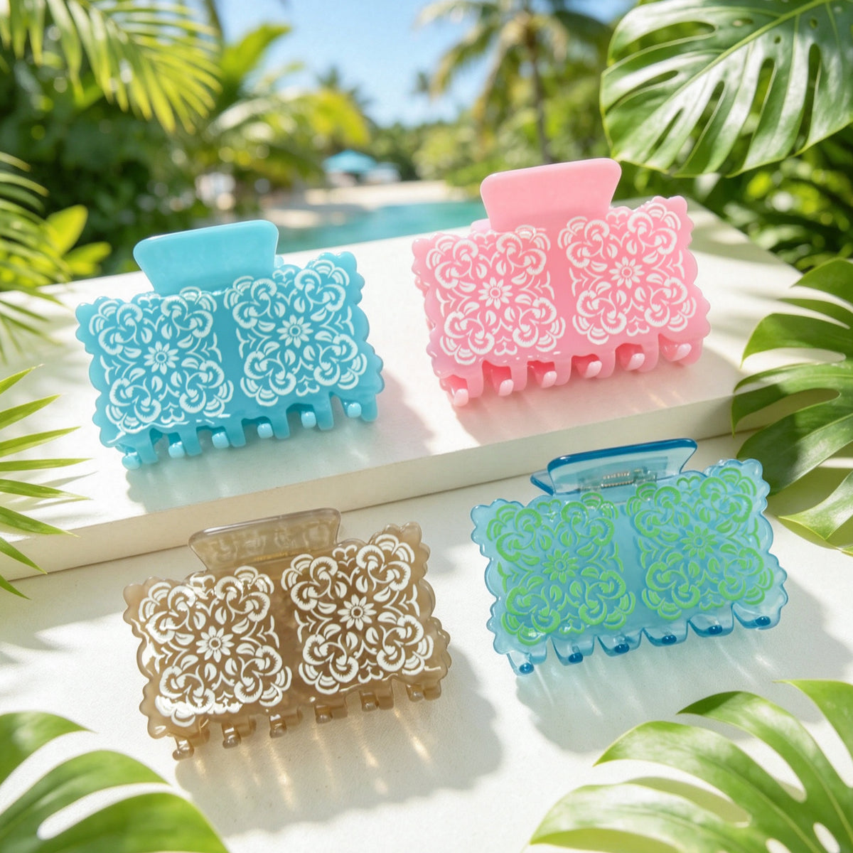 【MOQ 12 PCS】Hawaiian Floral Acetate Hair Claw