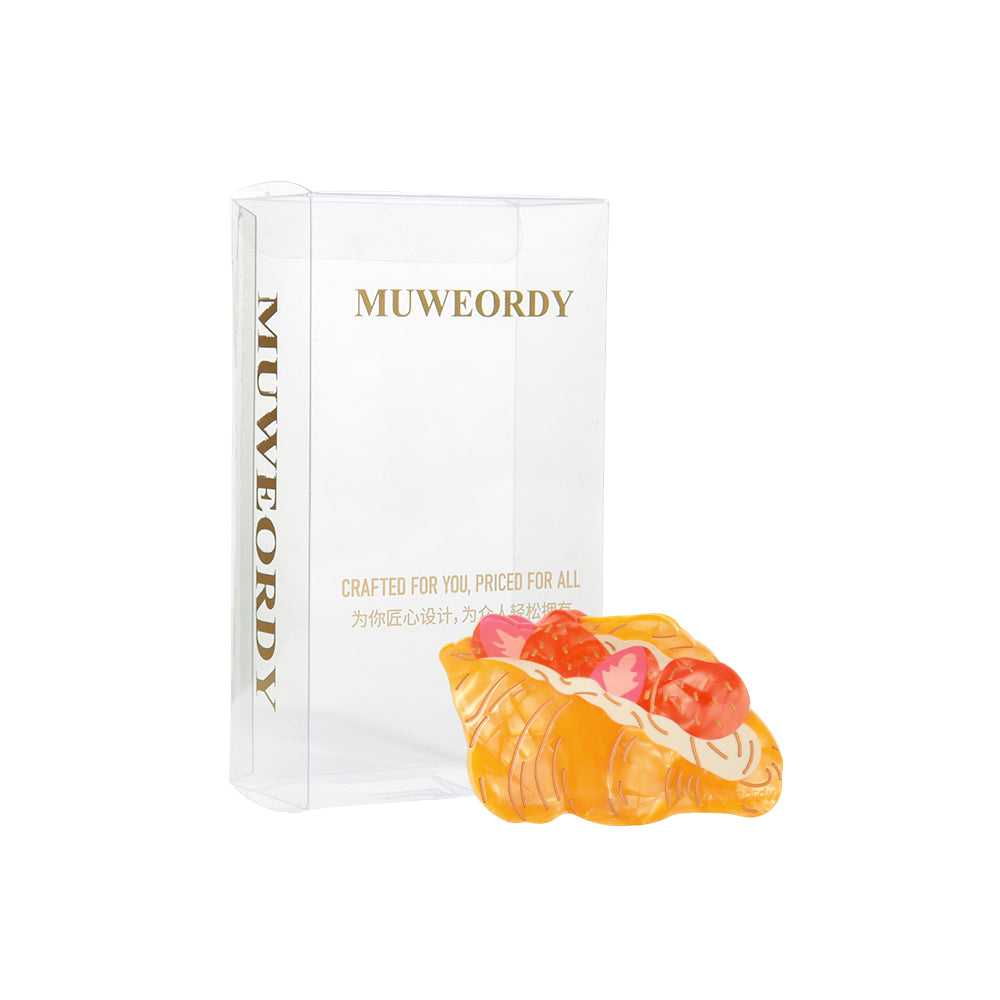 【MOQ 12 PCS】Creative Strawberry Croissant Acetate Shark Claw