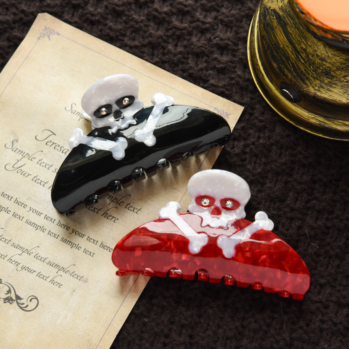 【MOQ 12 PCS】Halloween Skull Acetate Hair Claw