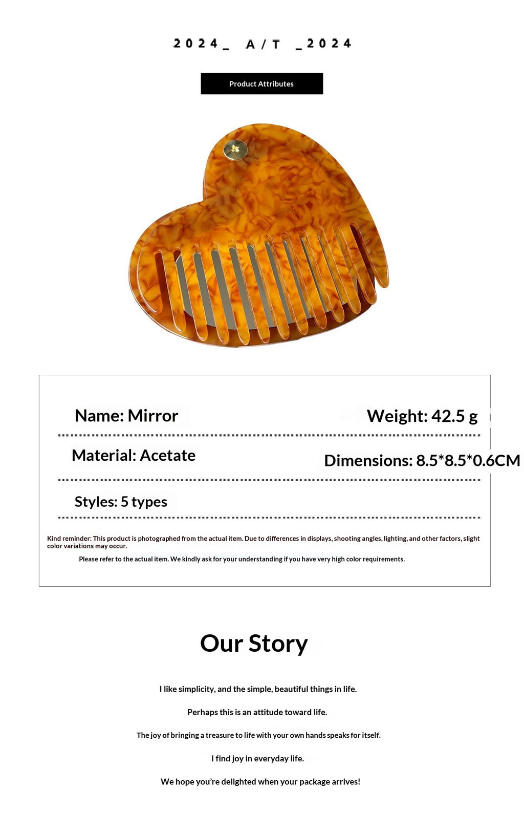 【MOQ 12 PCS】Leopard Print Acetate Mirror Comb, Rotatable Anti-static 2-in-1 Comb