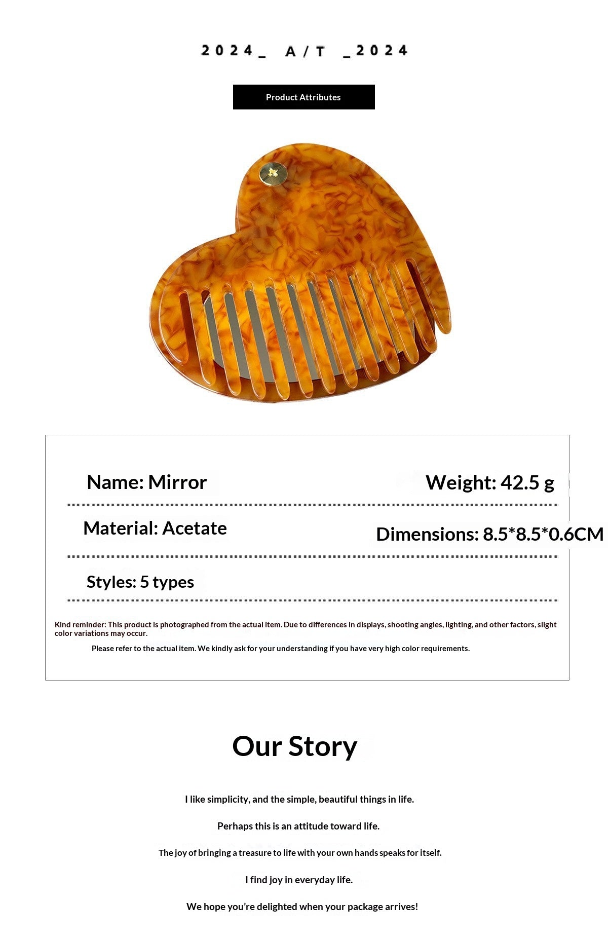 【MOQ 12 PCS】Leopard Print Acetate Mirror Comb, Rotatable Anti-static 2-in-1 Comb