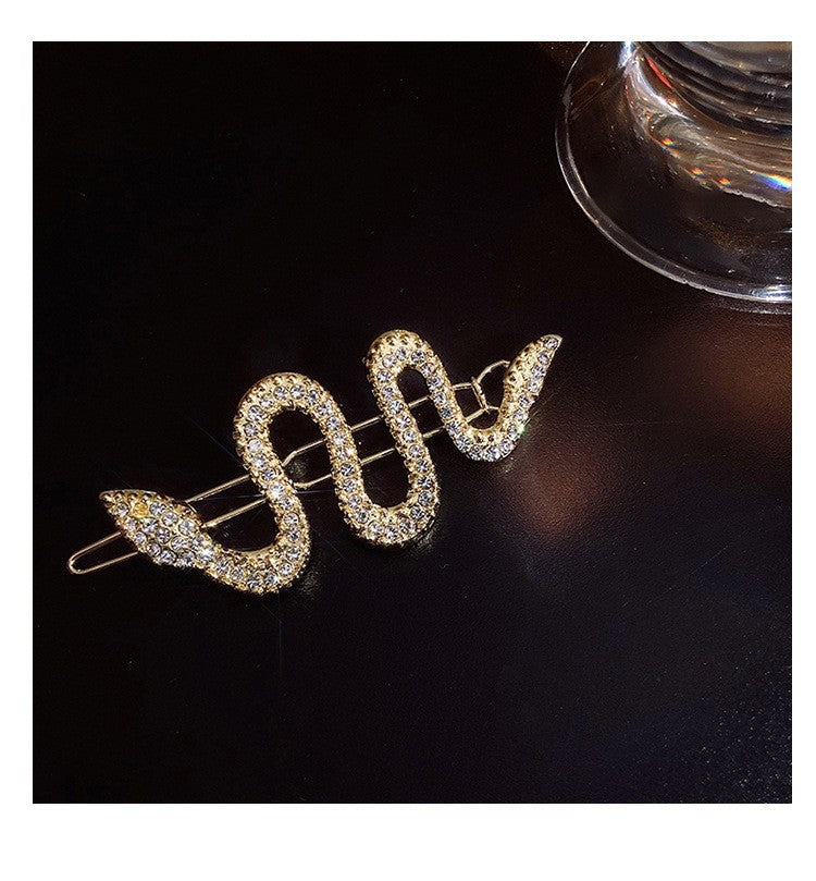 【MOQ 12 PCS】Rhinestone Snake Hair Clip, Minimalist Cool Side Barrette