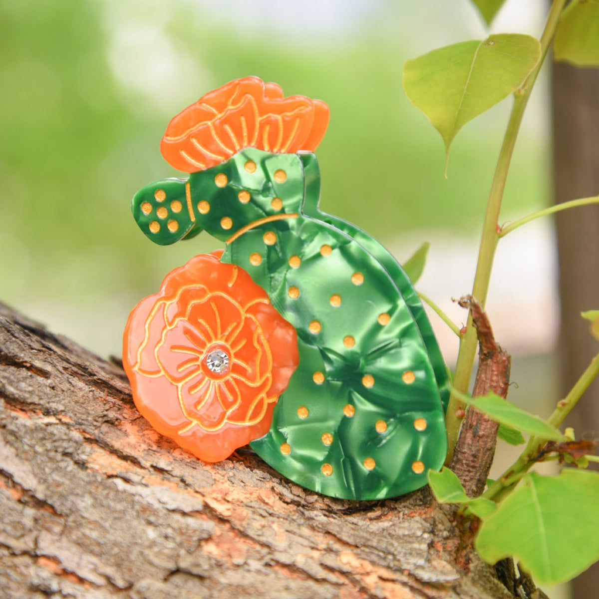 【MOQ 12 PCS】Cactus Flower Rhinestone Acetate Hair Claw – Elegant Shark Clip
