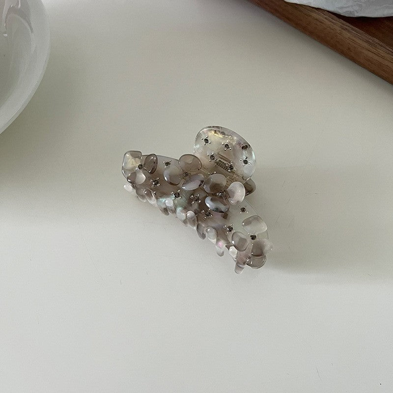 【MOQ 12 PCS】Acetate Full Rhinestone Flower Hair Claw, Elegant Shark Clip
