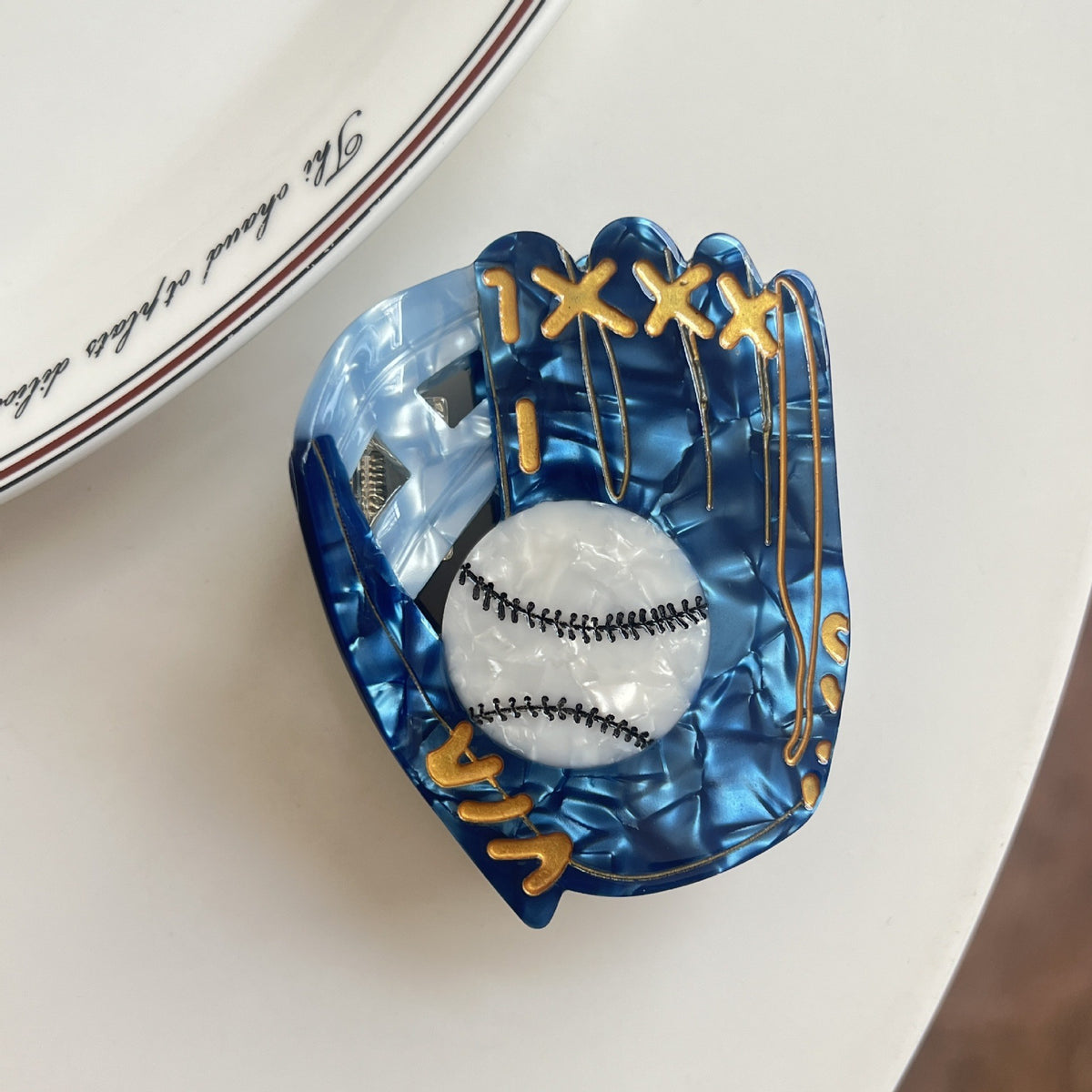 【MOQ 12 PCS】Acetate Baseball Glove Claw Clip, Fun Baseball Hair Jaw Clip for Updo