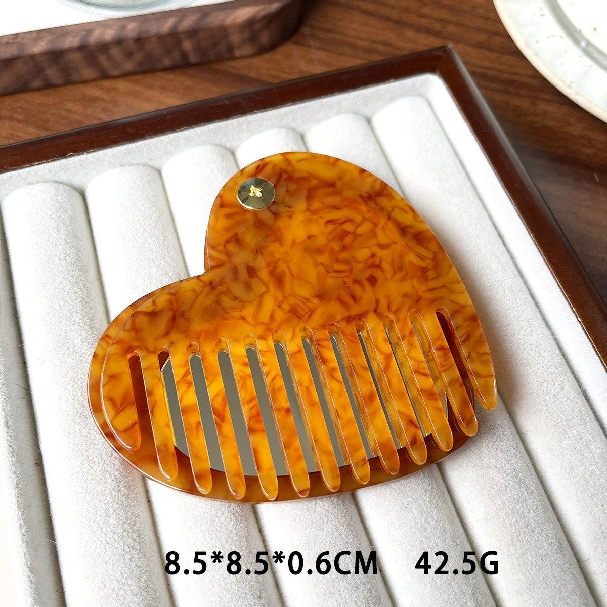 【MOQ 12 PCS】Leopard Print Acetate Mirror Comb, Rotatable Anti-static 2-in-1 Comb