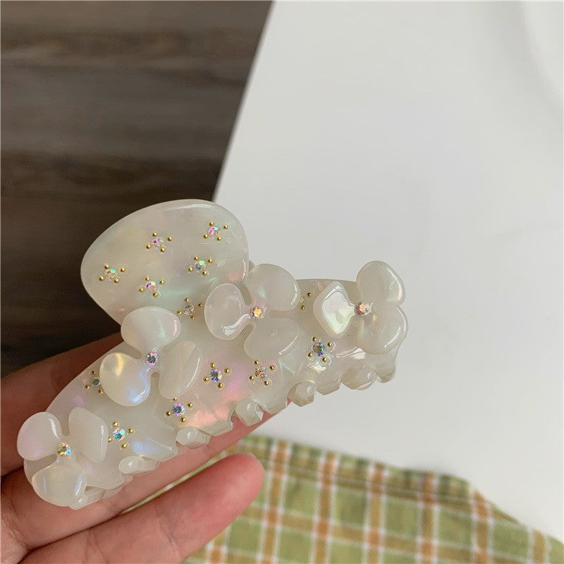 【MOQ 12 PCS】Acetate Full Rhinestone Flower Hair Claw, Elegant Shark Clip