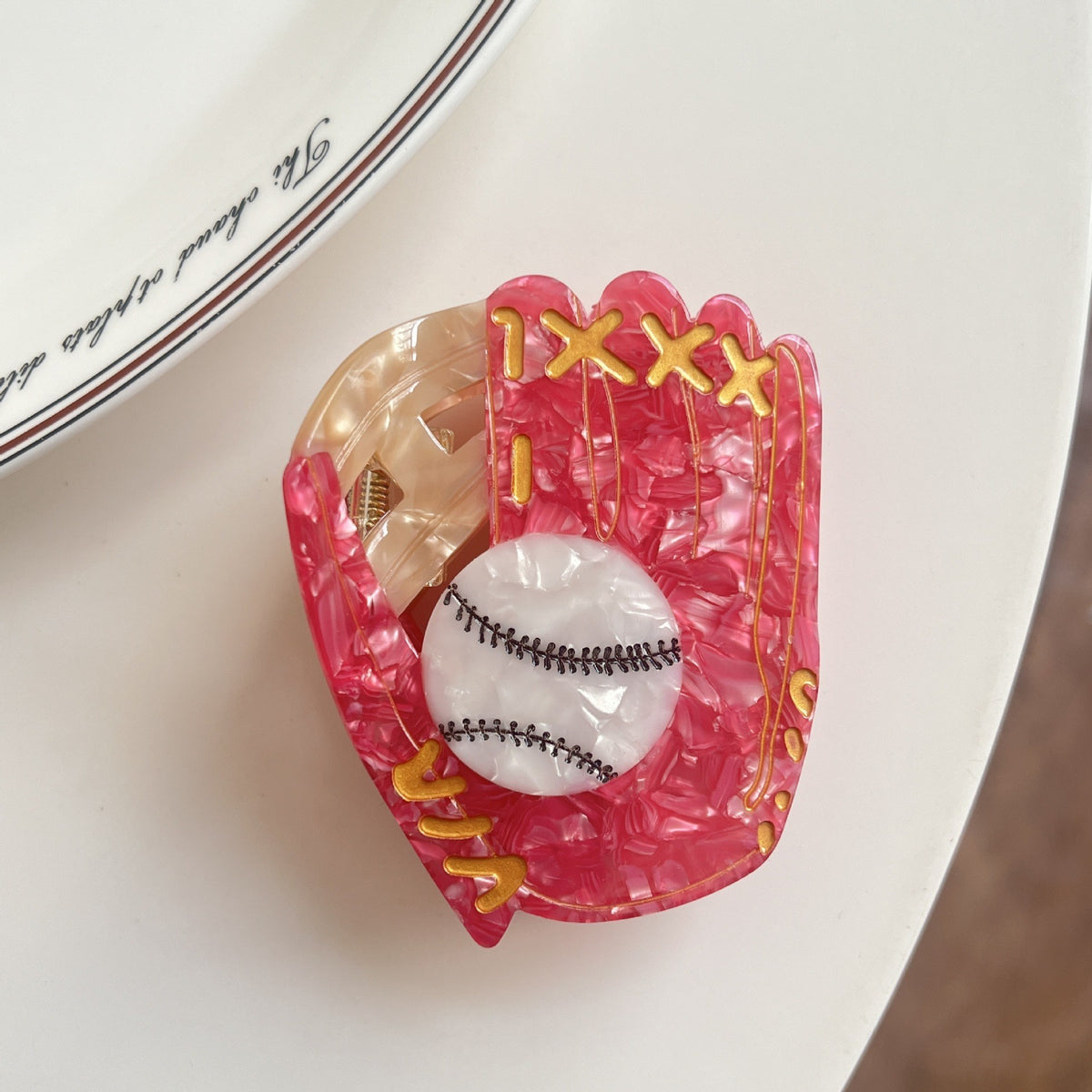 【MOQ 12 PCS】Acetate Baseball Glove Claw Clip, Fun Baseball Hair Jaw Clip for Updo