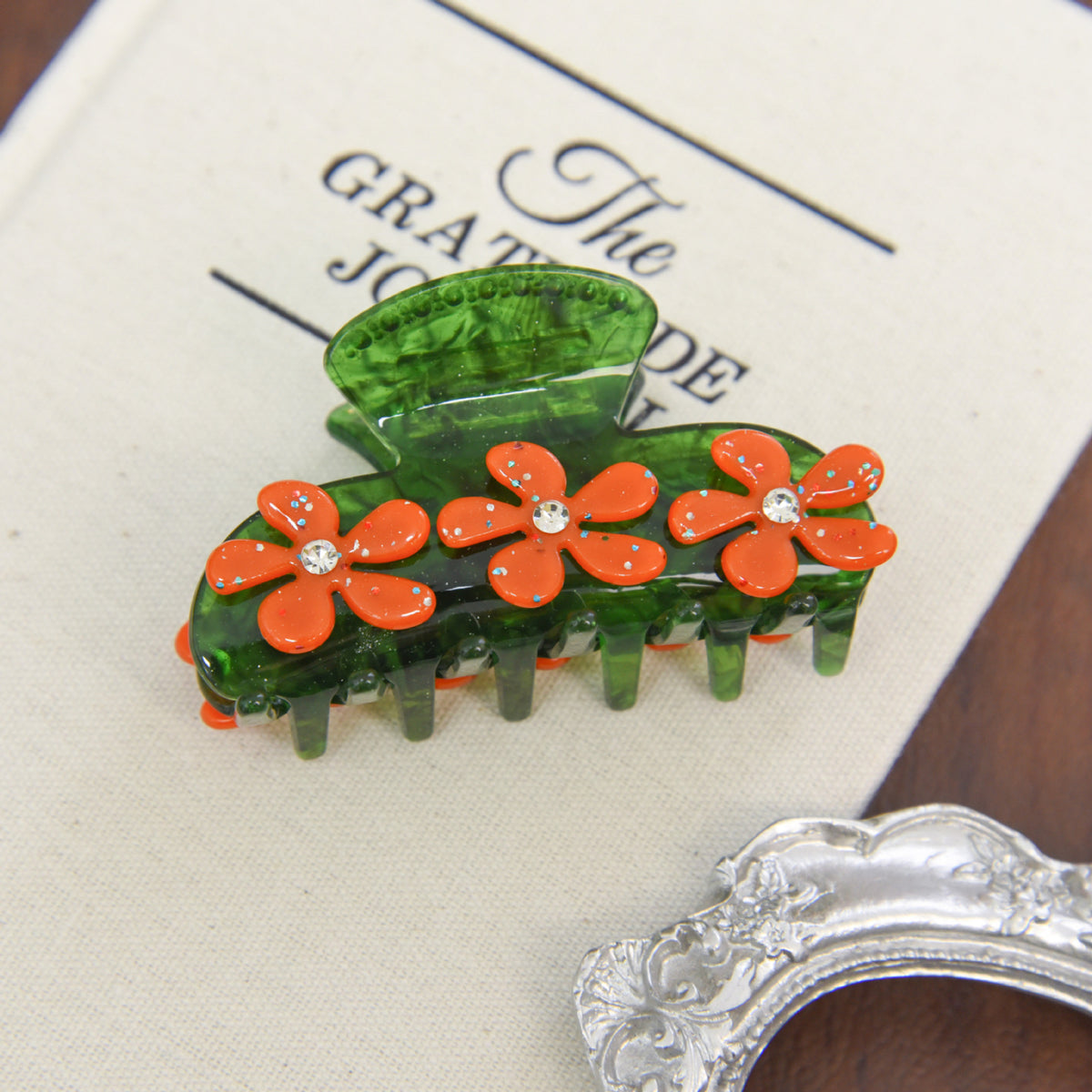 【MOQ 12 PCS】Rhinestone Acetate 3D Flower Hair Claw, Elegant Shark Clip