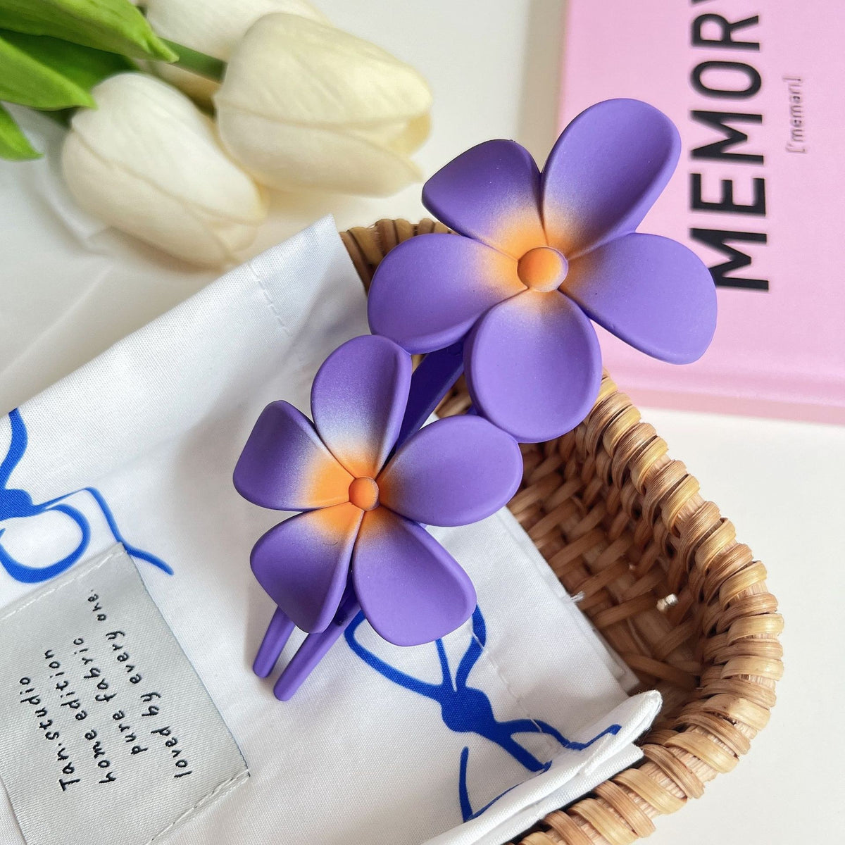 【MOQ 12 PCS】Dopamine Colorful Plumeria Duckbill Clip Back Head Horizontal Hair Clip