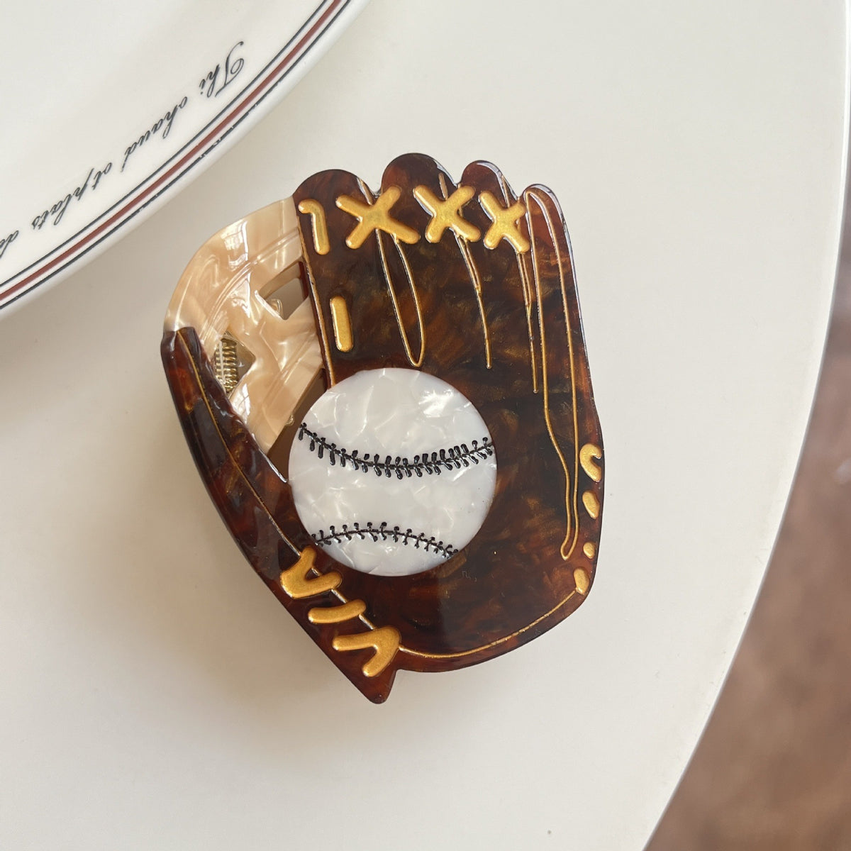 【MOQ 12 PCS】Acetate Baseball Glove Claw Clip, Fun Baseball Hair Jaw Clip for Updo