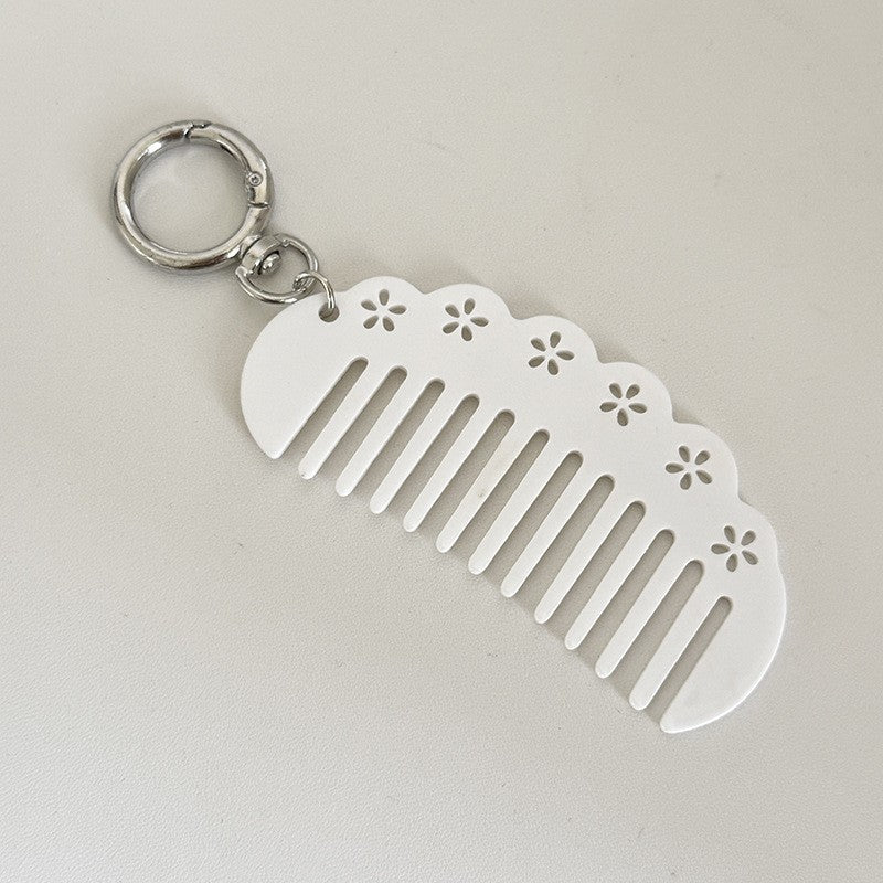 【MOQ 12 PCS】Vintage Acetate Flower Hollow Comb Keychain, Portable Hair Comb Charm