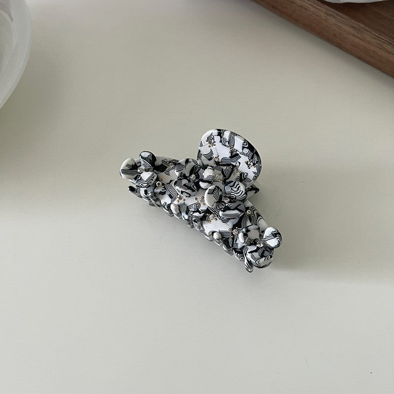 【MOQ 12 PCS】Acetate Full Rhinestone Flower Hair Claw, Elegant Shark Clip