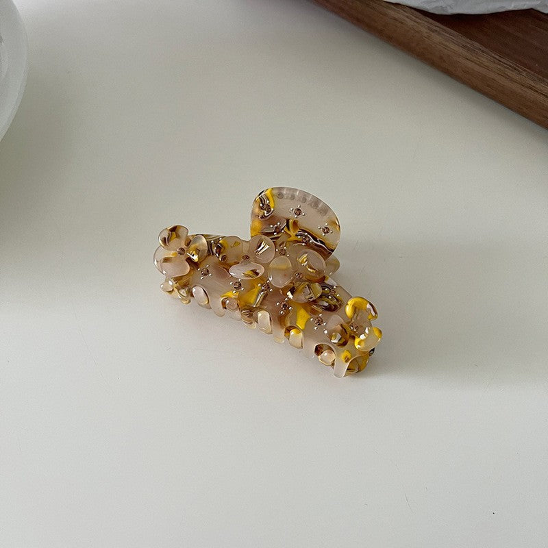 【MOQ 12 PCS】Acetate Full Rhinestone Flower Hair Claw, Elegant Shark Clip