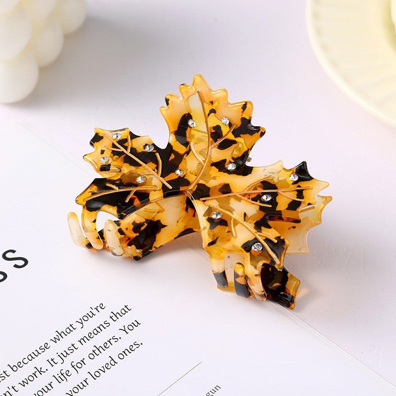 【MOQ 12 PCS】Premium Rhinestone Maple Acetate Jaw Clip, Hair Claw