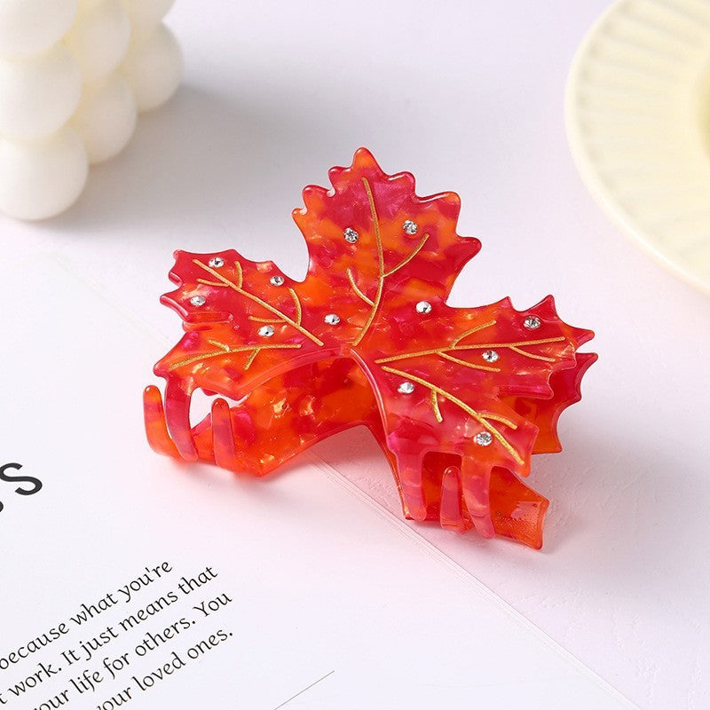 【MOQ 12 PCS】Premium Rhinestone Maple Acetate Jaw Clip, Hair Claw