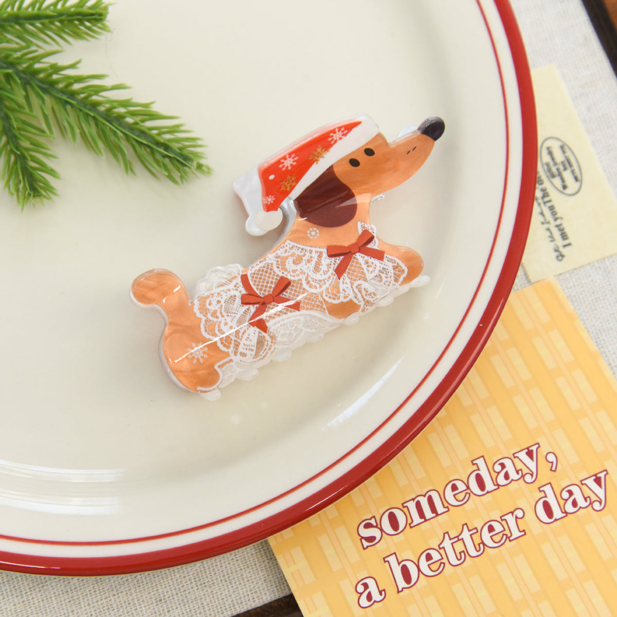 【MOQ 12 PCS】Acrylic Christmas Cartoon Claw Clip, Cat Dog Gingerbread Shell Hair Clip