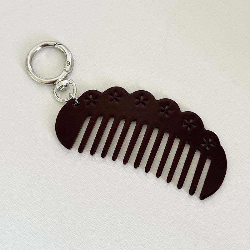 【MOQ 12 PCS】Vintage Acetate Flower Hollow Comb Keychain, Portable Hair Comb Charm