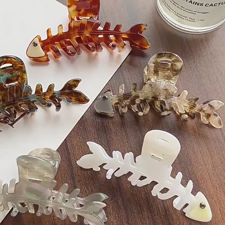 【MOQ 12 PCS】Acetate Fishbone Hair Claw, Large Shark Clip For Thick Hair