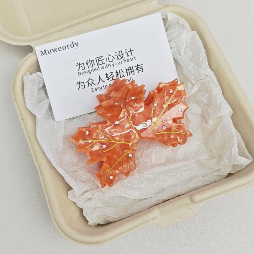 【MOQ 12 PCS】Premium Rhinestone Maple Acetate Jaw Clip, Hair Claw