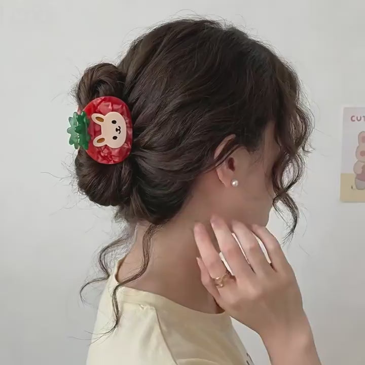 【MOQ 12 PCS】Tomato Bear & Rabbit Acetate Hair Claw, Cute Shark Clip