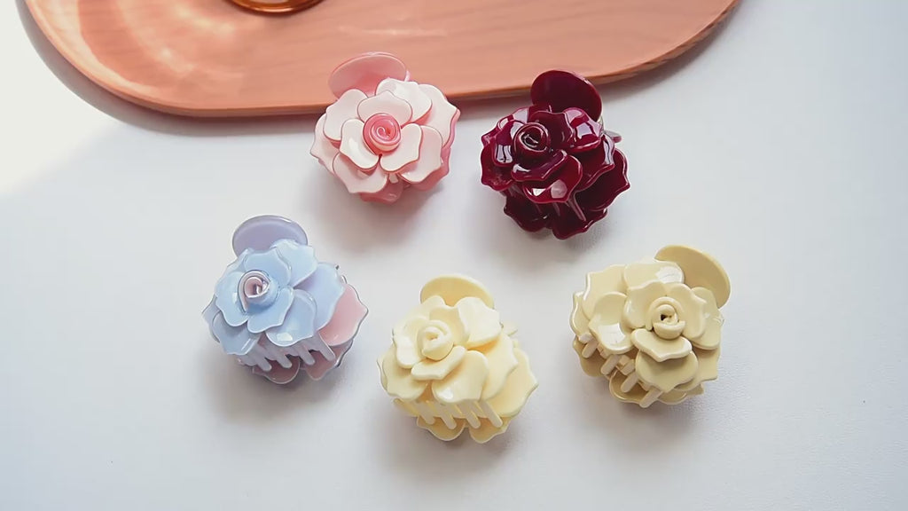 【MOQ 12 PCS】Acetate 3D Rose Hair Claw, Elegant Shark Clip