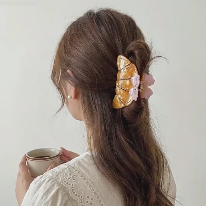【MOQ 12 PCS】Croissant Bow Acetate Claw Clip