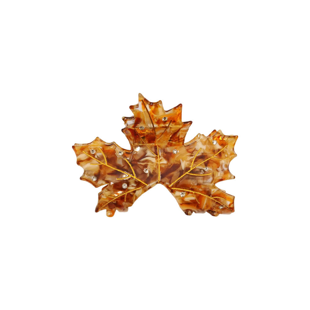 【MOQ 12 PCS】Rhinestone Maple Leaf Acetate Hair Claw, Gift Box
