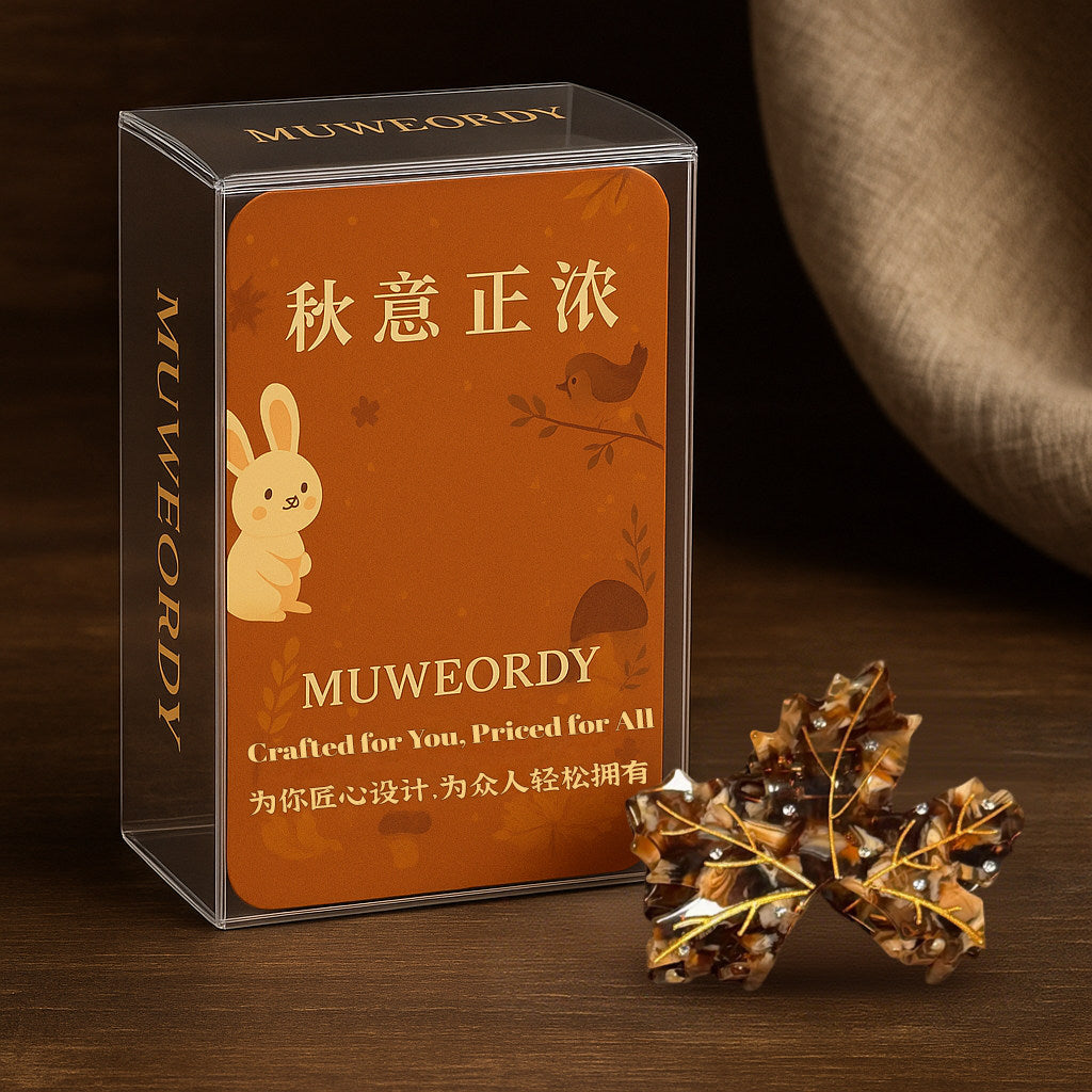 【MOQ 12 PCS】Rhinestone Maple Leaf Acetate Hair Claw, Gift Box