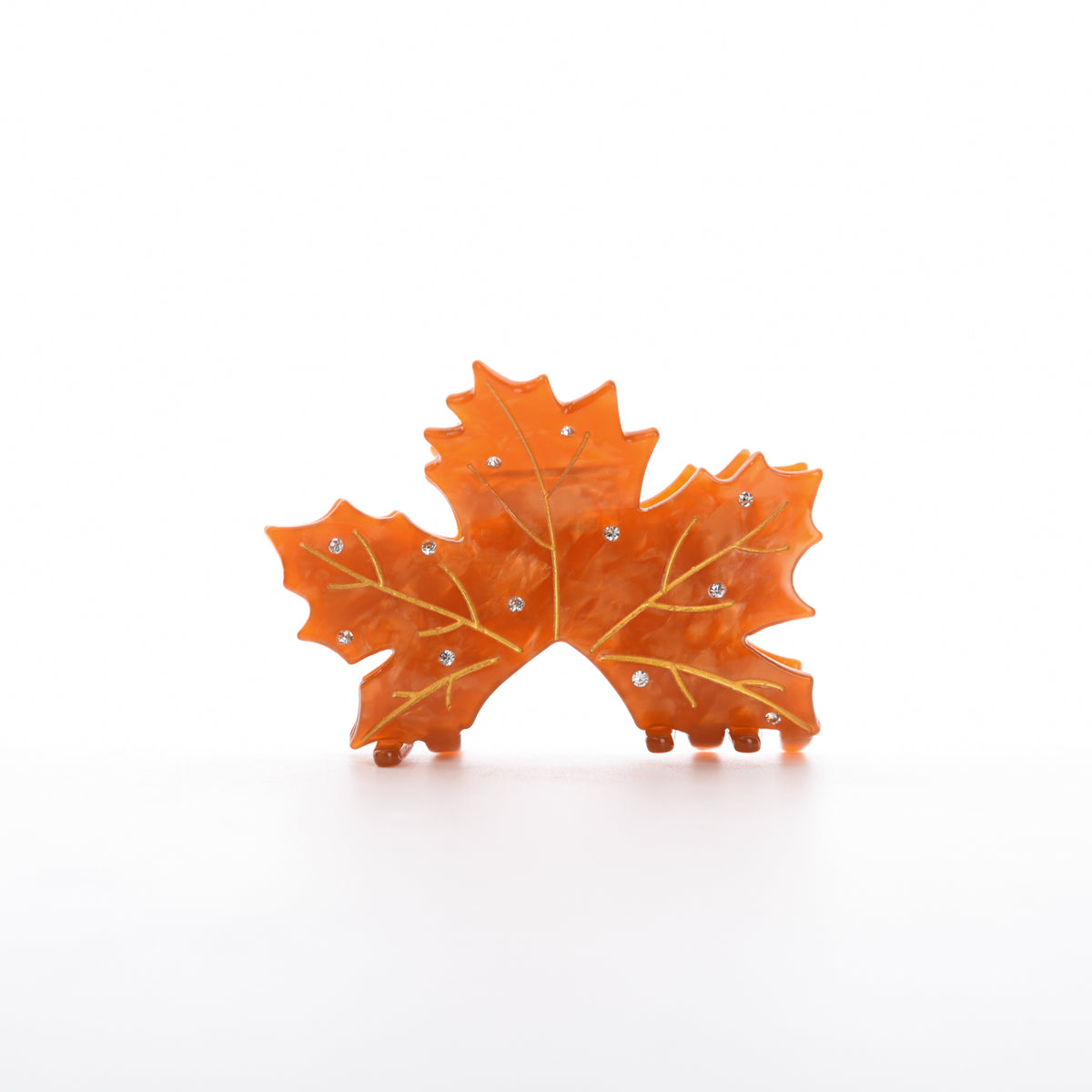 【MOQ 12 PCS】Rhinestone Maple Leaf Acetate Hair Claw, Gift Box