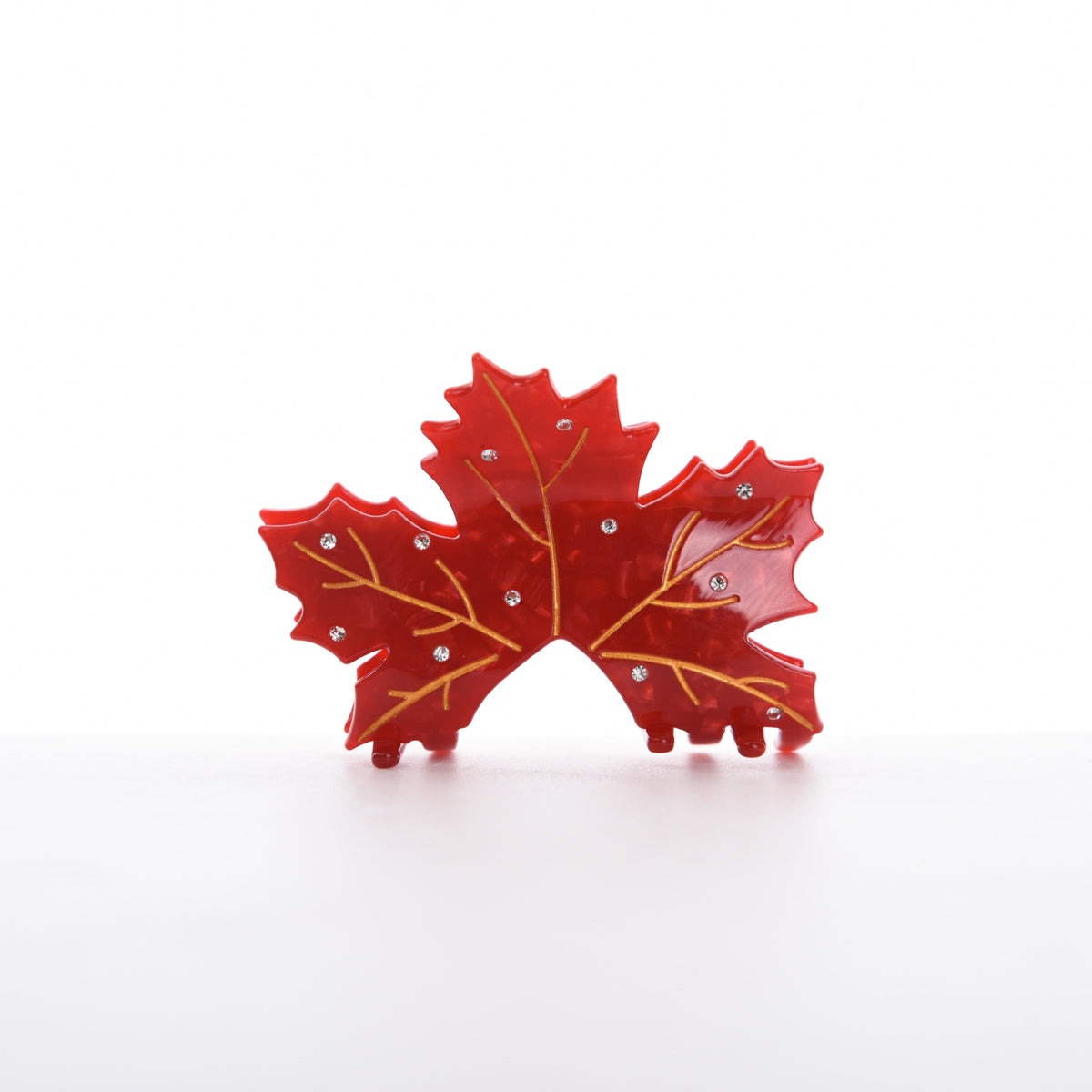 【MOQ 12 PCS】Rhinestone Maple Leaf Acetate Hair Claw, Gift Box