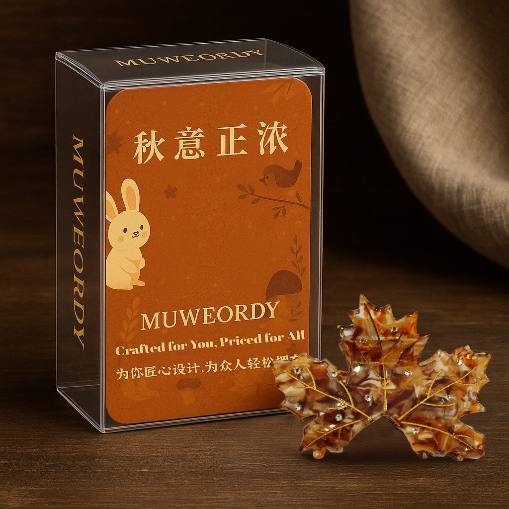 【MOQ 12 PCS】Rhinestone Maple Leaf Acetate Hair Claw, Gift Box